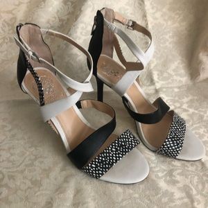 Vince Camuto Black and White Strappy Heeled Sandals